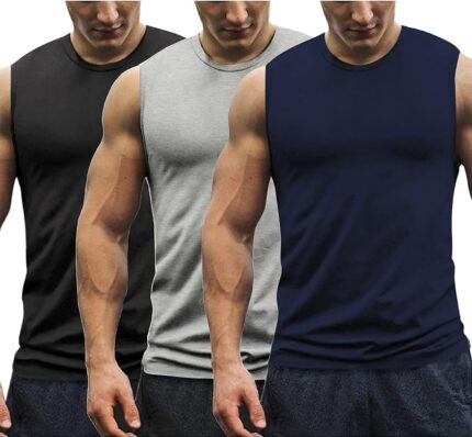 Men's 3 Pack Workout Tank Tops Gym Muscle Tee Bodybuilding Fitness Sleeveless T Shirts